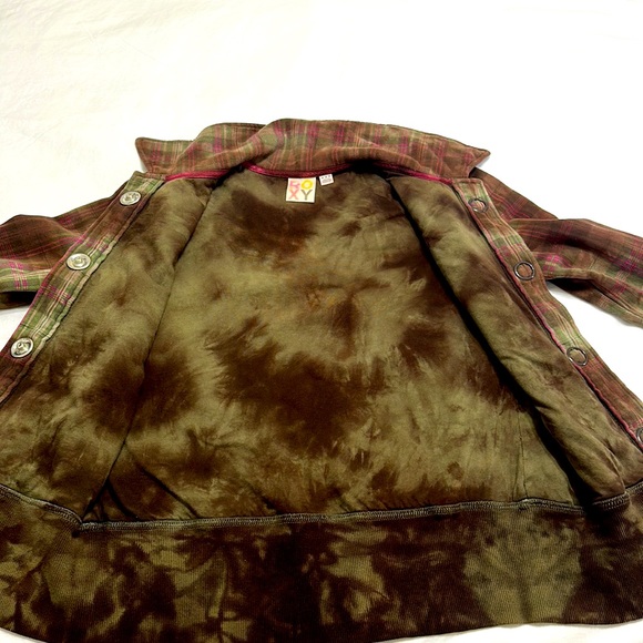 Roxy Med Multi Color Plaid & Tie Dye Ribbed Waist and Cuffs Sweater Jacket - Picture 10 of 14